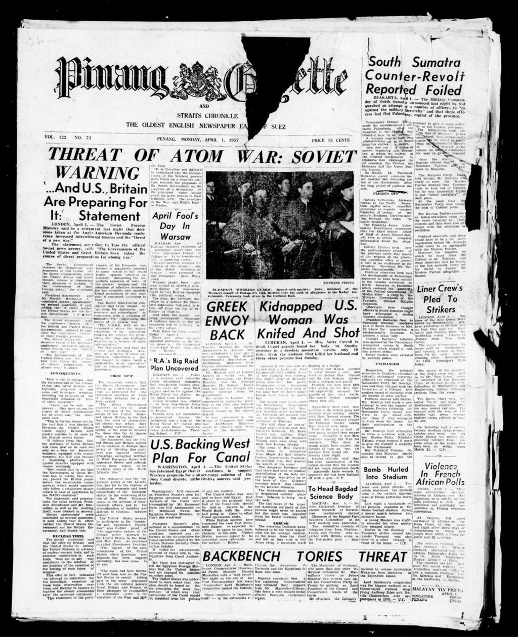 Miniature of Pinang Gazette and Straits Chronicle 01 April 1957