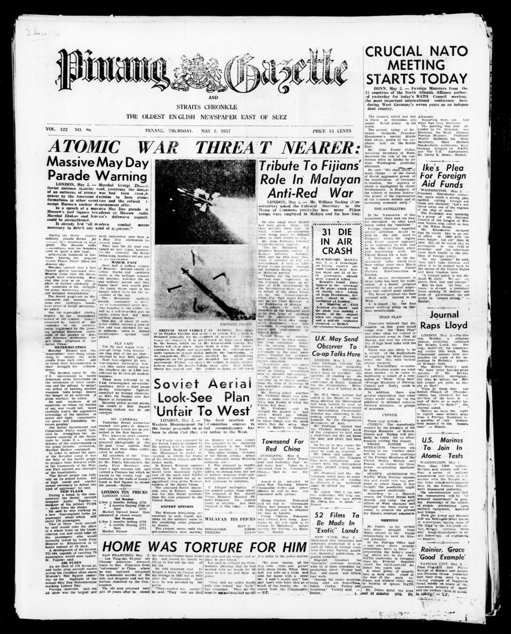 Miniature of Pinang Gazette and Straits Chronicle 02 May 1957