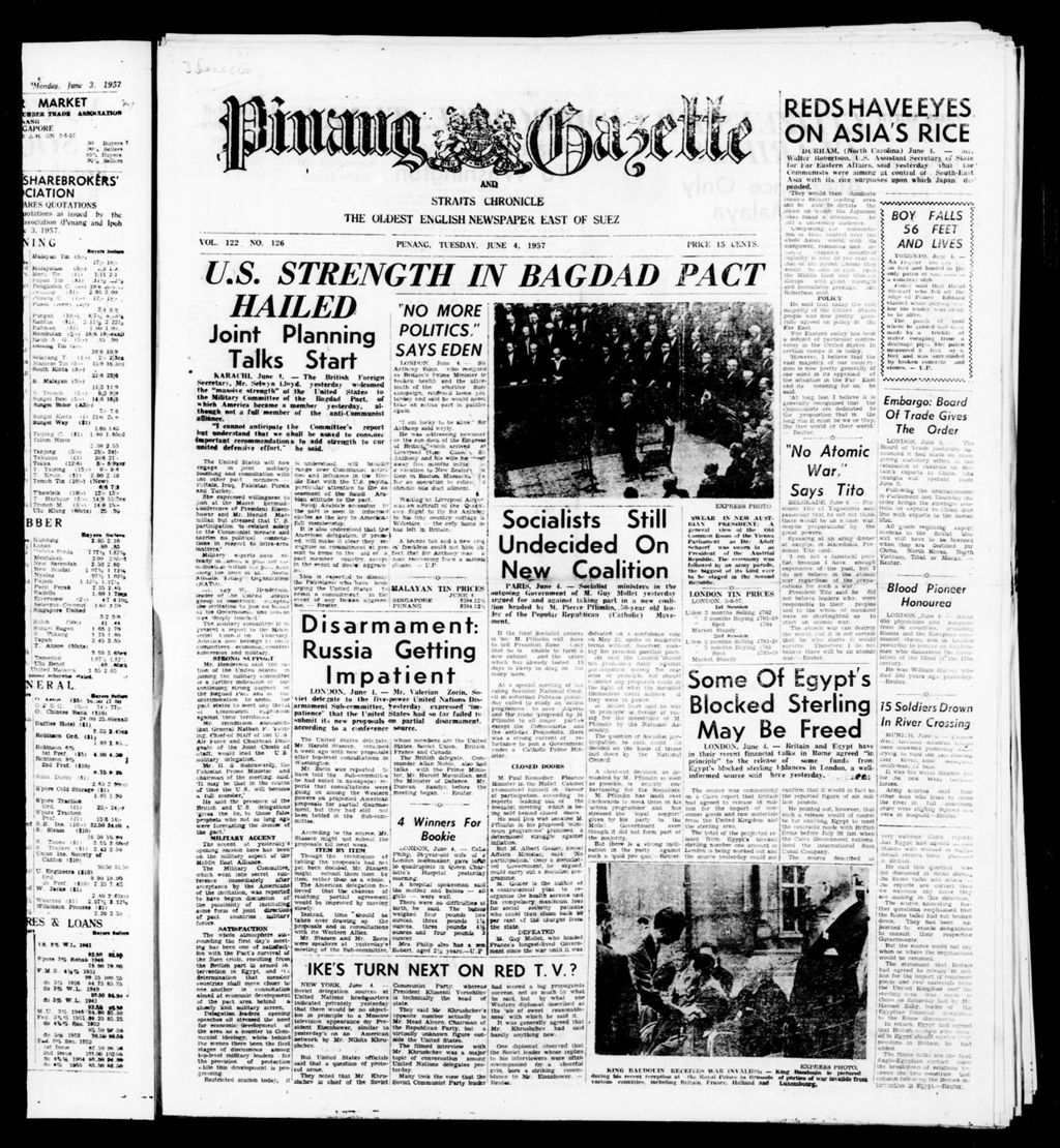 Miniature of Pinang Gazette and Straits Chronicle 04 June 1957