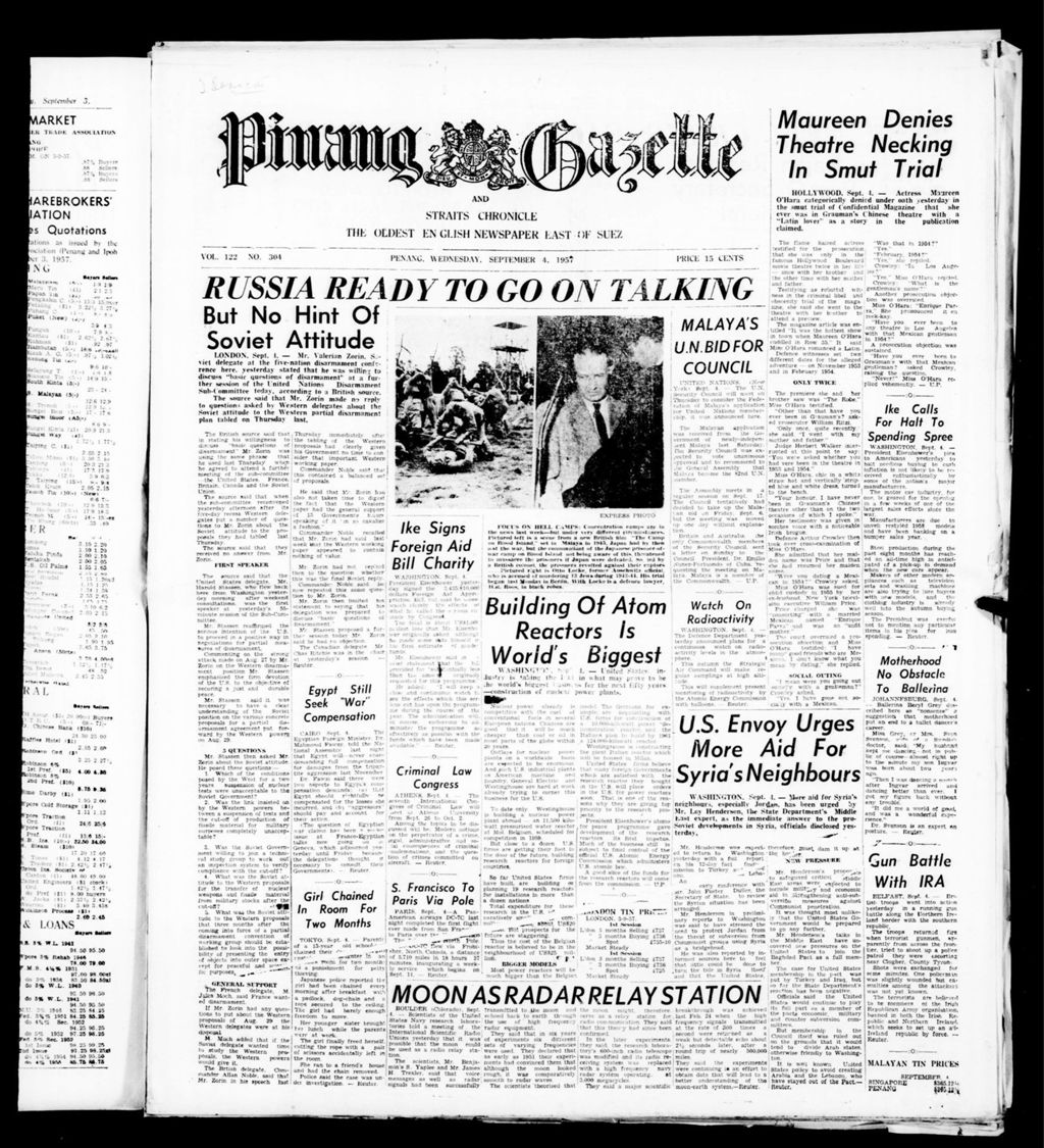 Miniature of Pinang Gazette and Straits Chronicle 04 September 1957