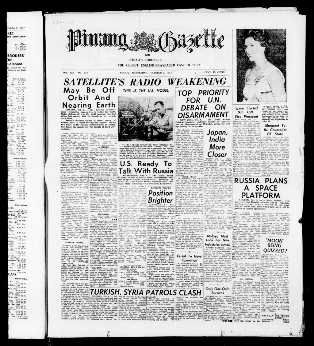 Miniature of Pinang Gazette and Straits Chronicle 09 October 1957