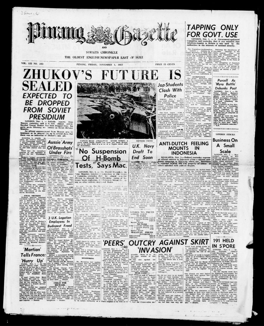 Miniature of Pinang Gazette and Straits Chronicle 01 November 1957