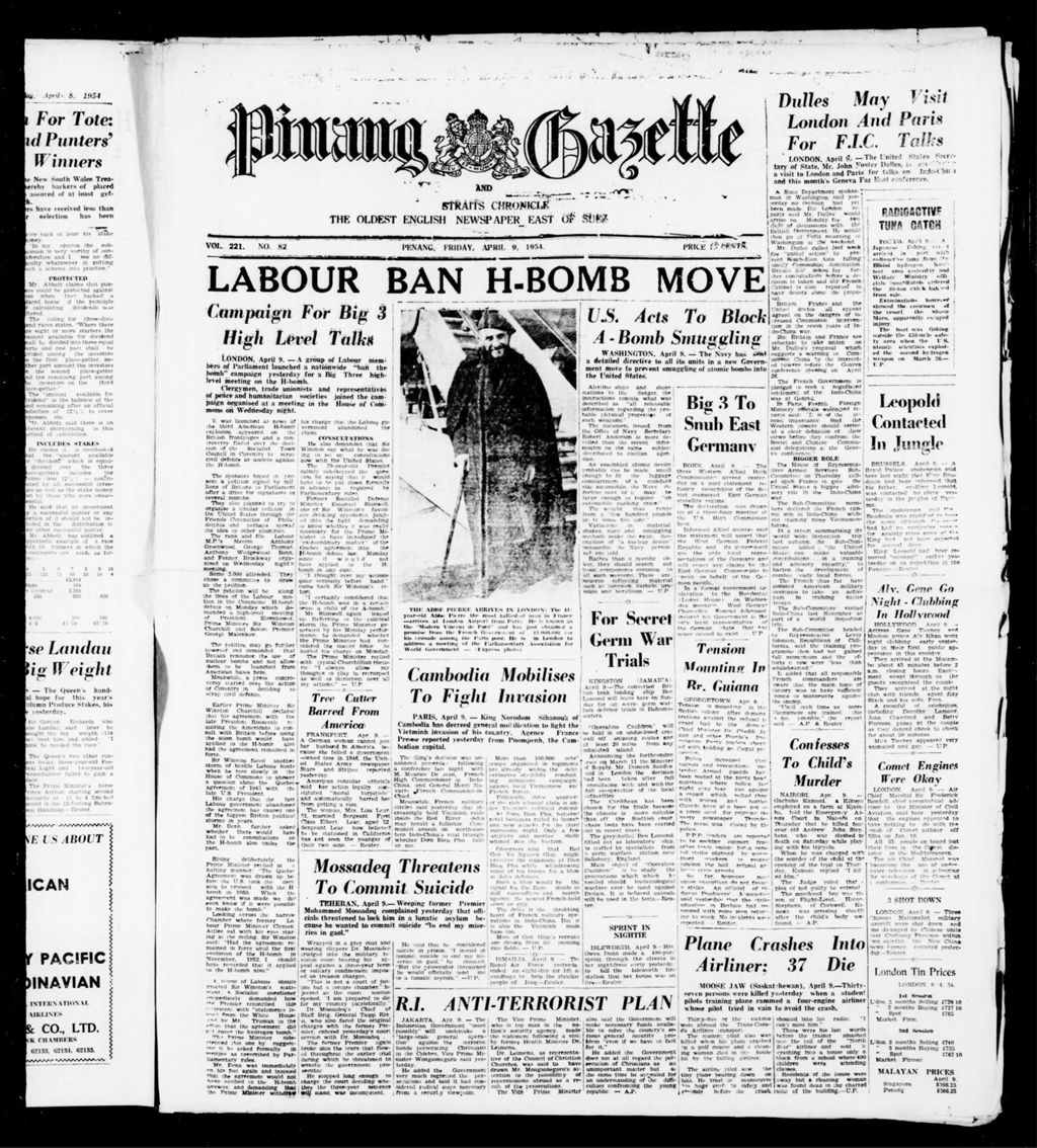 Miniature of Pinang Gazette and Straits Chronicle 09 April 1954