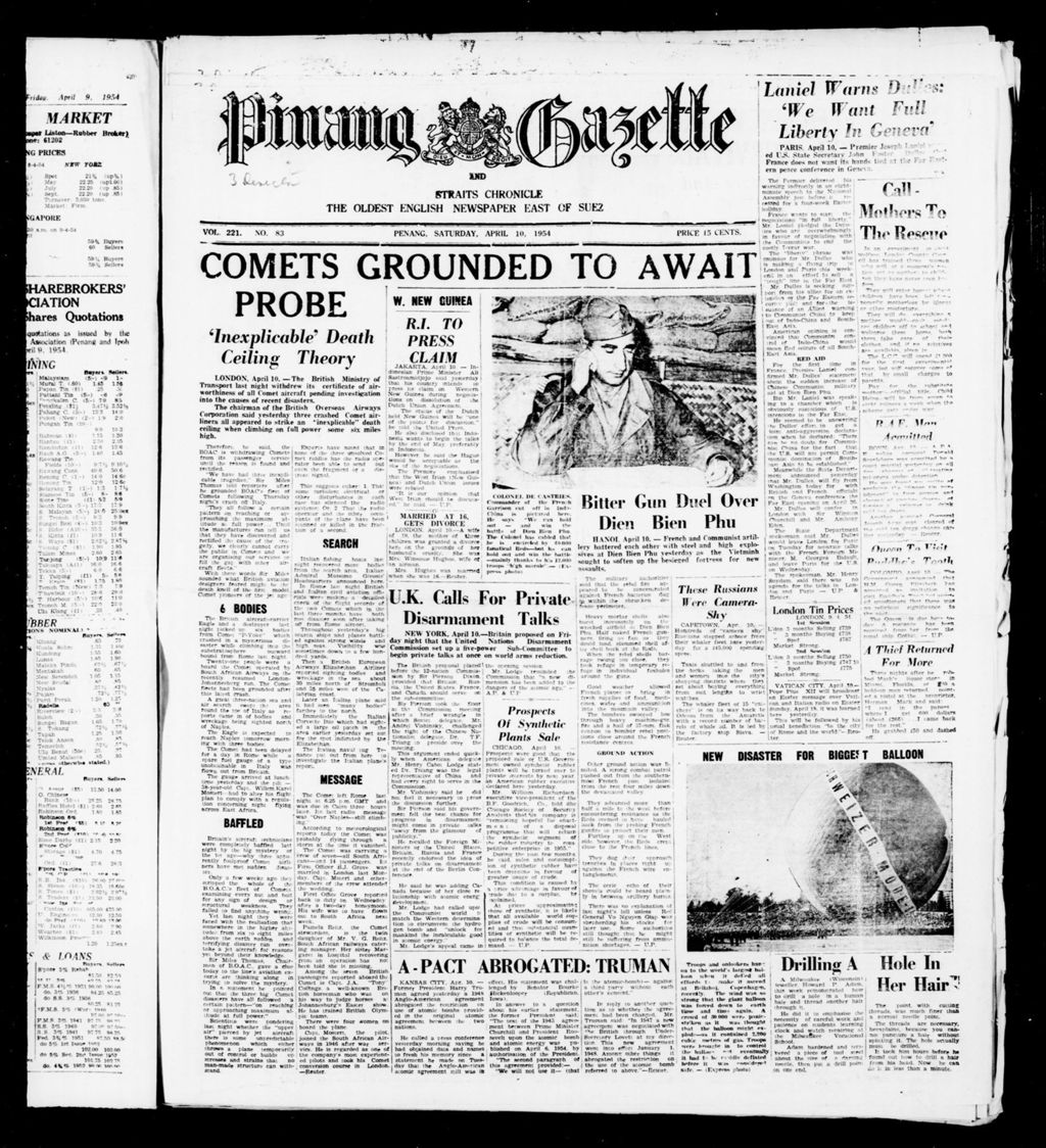 Miniature of Pinang Gazette and Straits Chronicle 10 April 1954