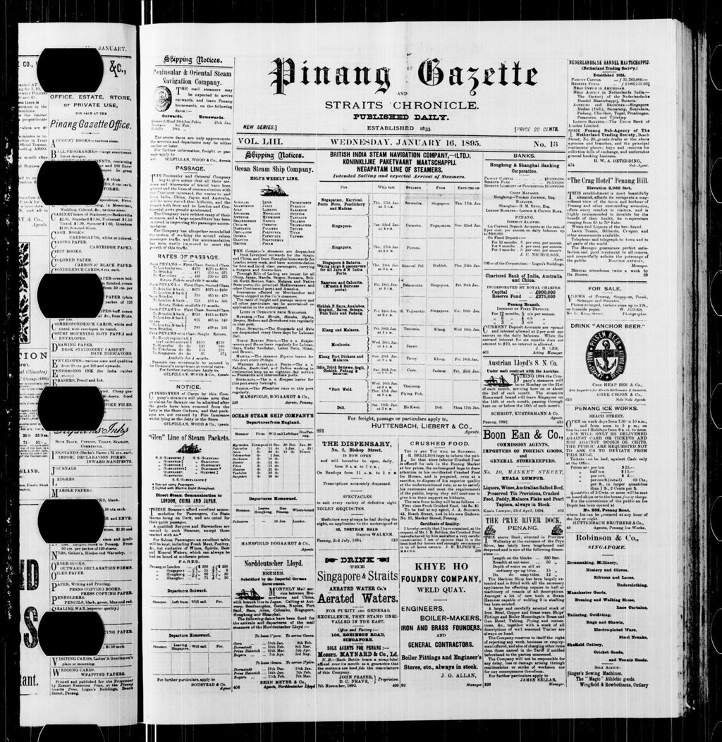 Miniature of Pinang Gazette and Straits Chronicle 16 January 1895