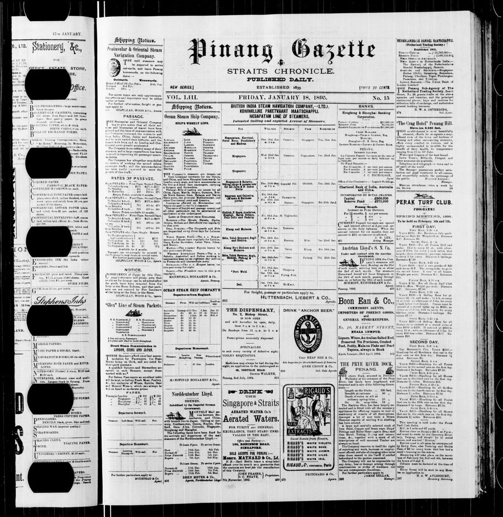 Miniature of Pinang Gazette and Straits Chronicle 18 January 1895