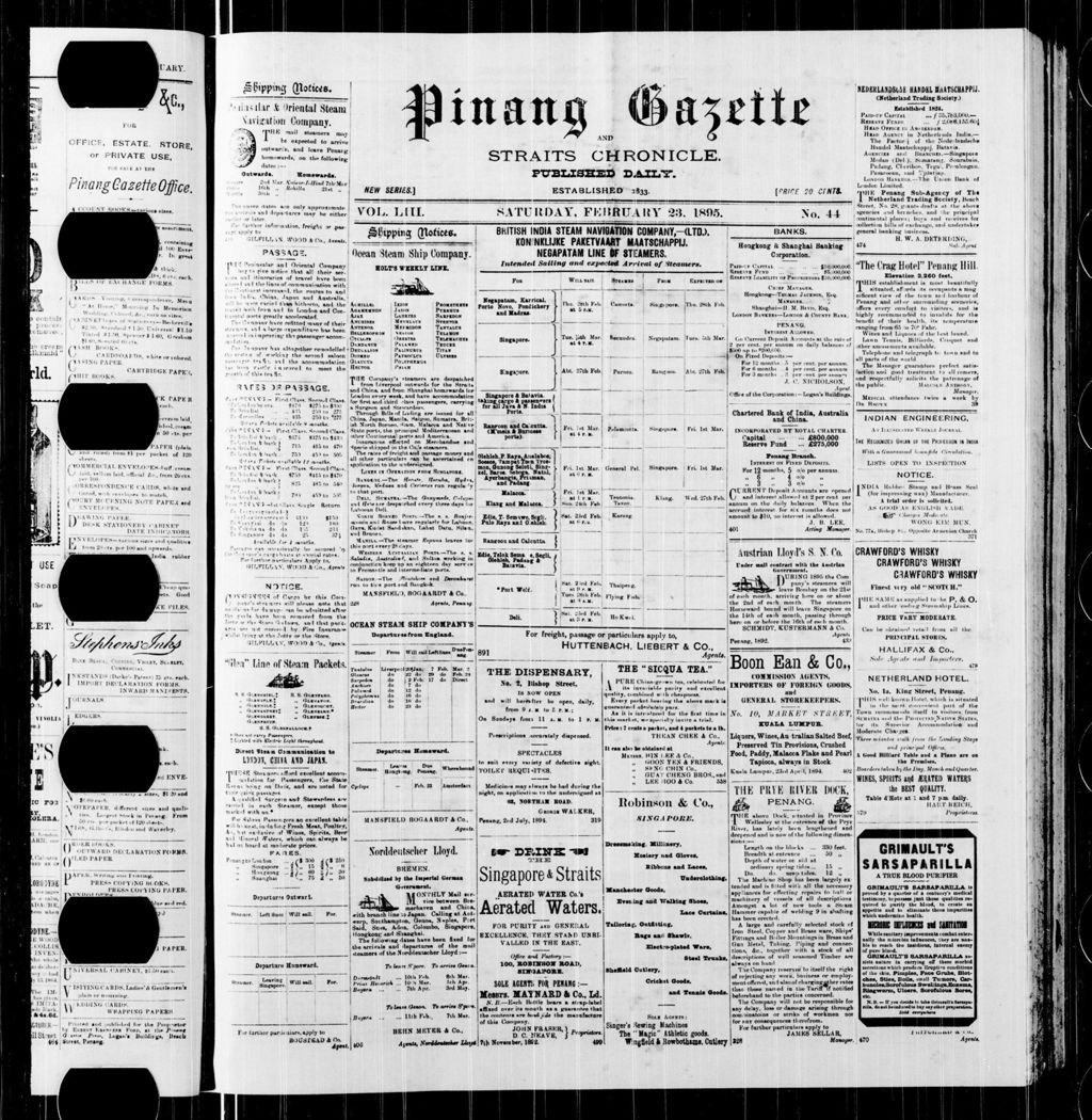 Miniature of Pinang Gazette and Straits Chronicle 23 February 1895