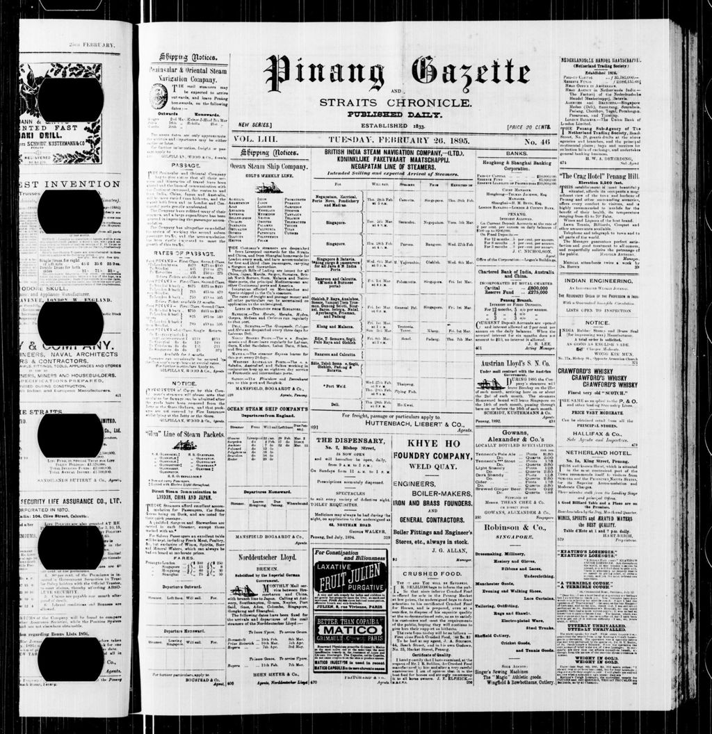 Miniature of Pinang Gazette and Straits Chronicle 26 February 1895