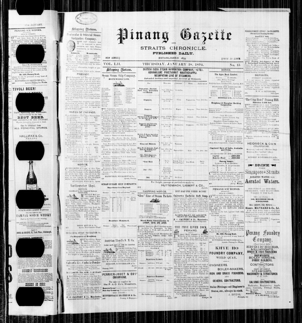 Miniature of Pinang Gazette and Straits Chronicle 18 January 1894