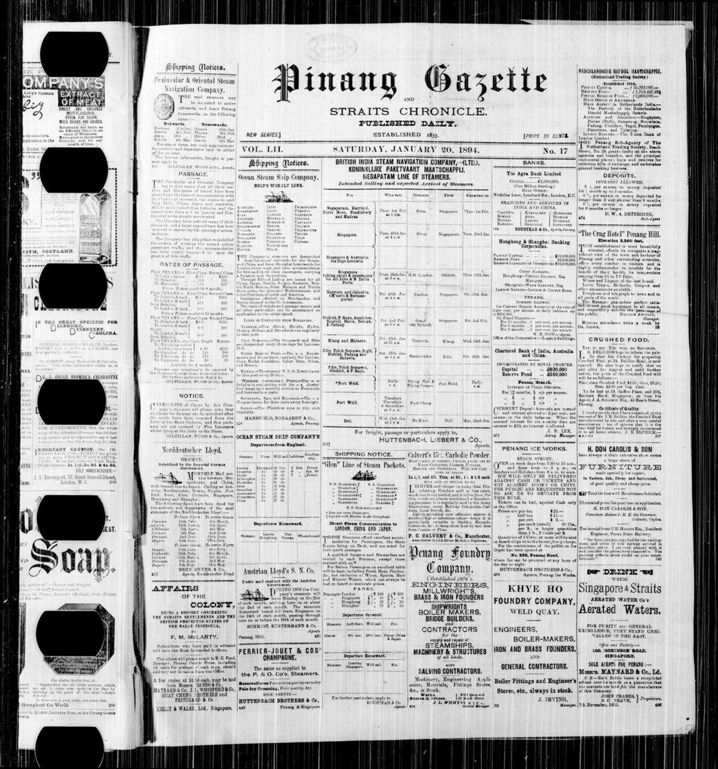 Miniature of Pinang Gazette and Straits Chronicle 20 January 1894