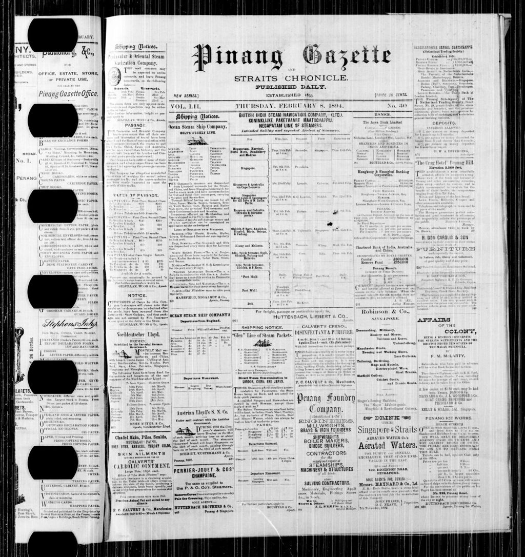 Miniature of Pinang Gazette and Straits Chronicle 08 February 1894