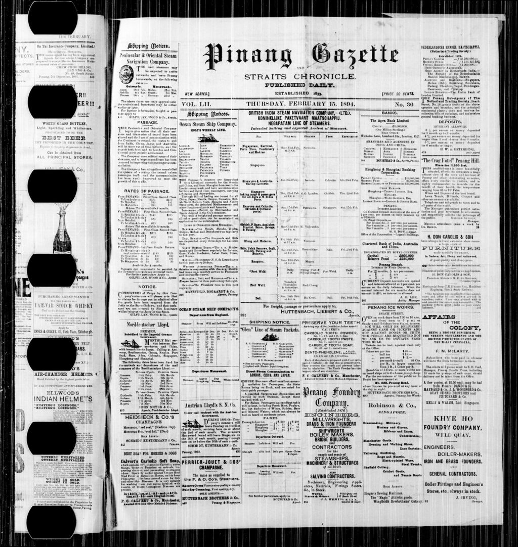 Miniature of Pinang Gazette and Straits Chronicle 15 February 1894