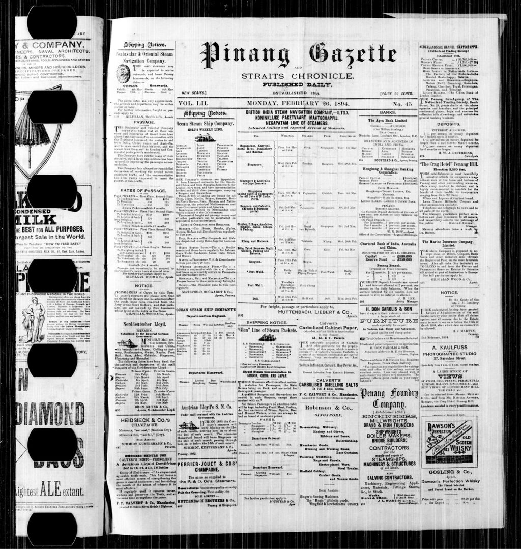 Miniature of Pinang Gazette and Straits Chronicle 26 February 1894