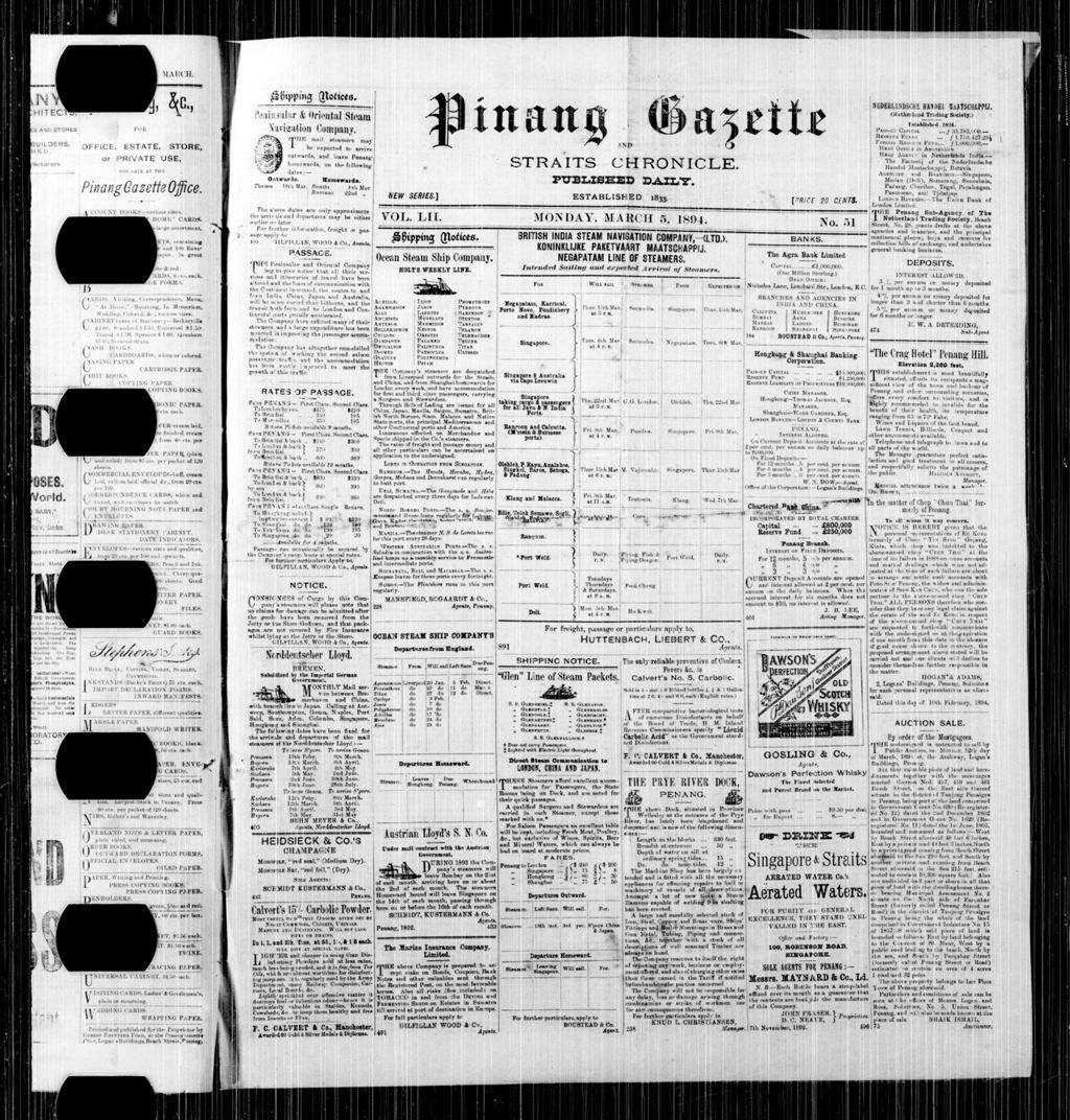 Miniature of Pinang Gazette and Straits Chronicle 05 March 1894