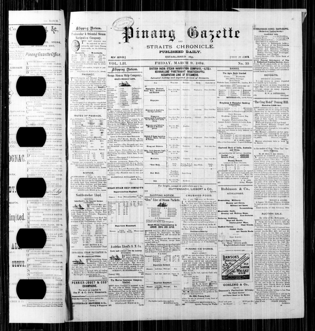 Miniature of Pinang Gazette and Straits Chronicle 09 March 1894