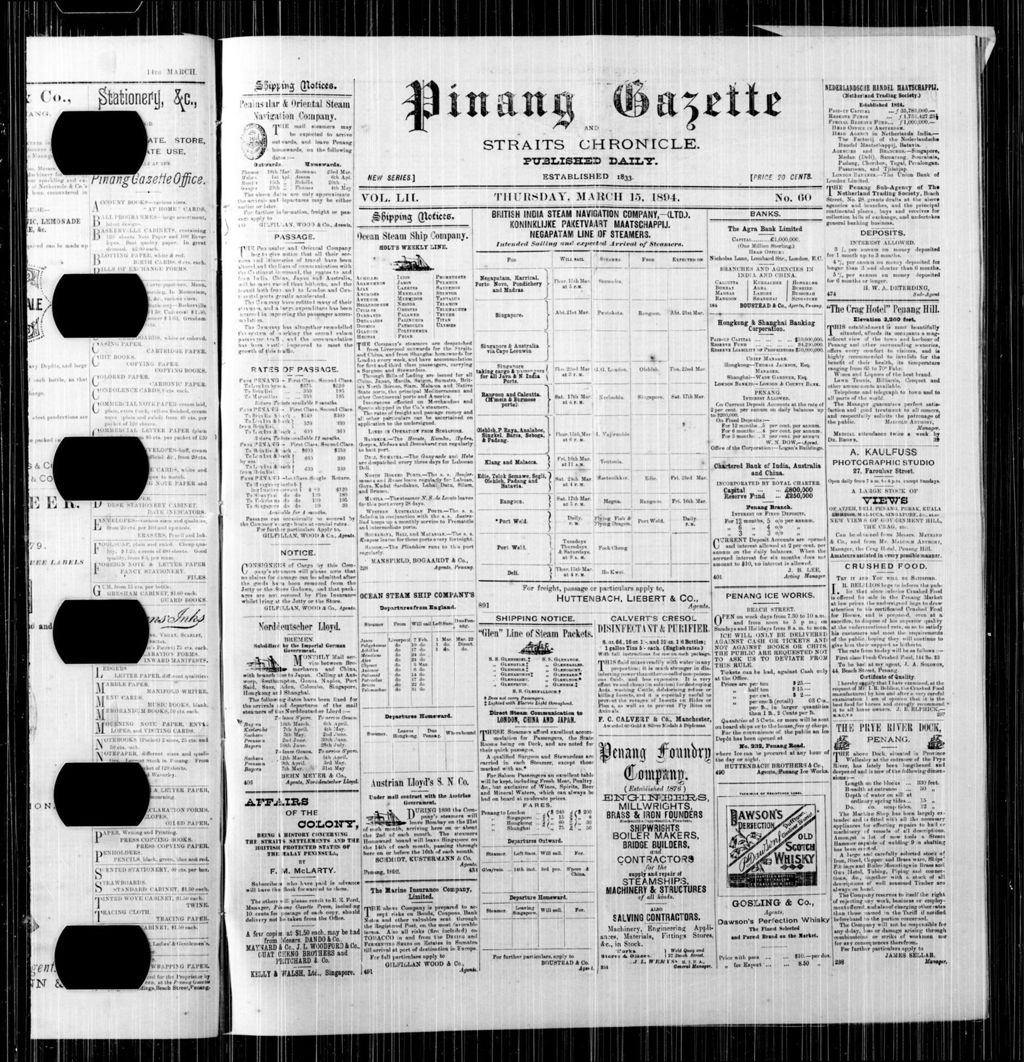 Miniature of Pinang Gazette and Straits Chronicle 15 March 1894