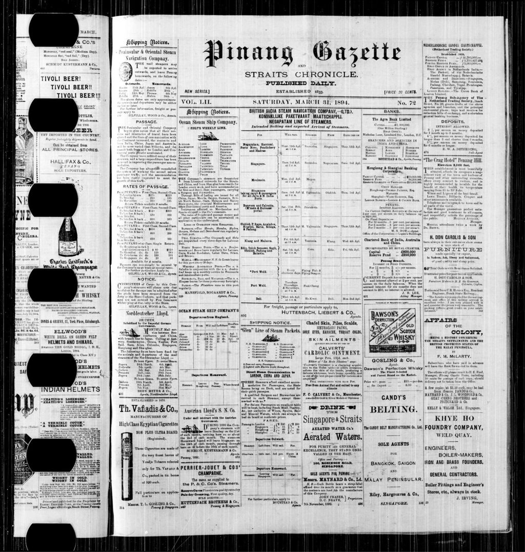 Miniature of Pinang Gazette and Straits Chronicle 31 March 1894