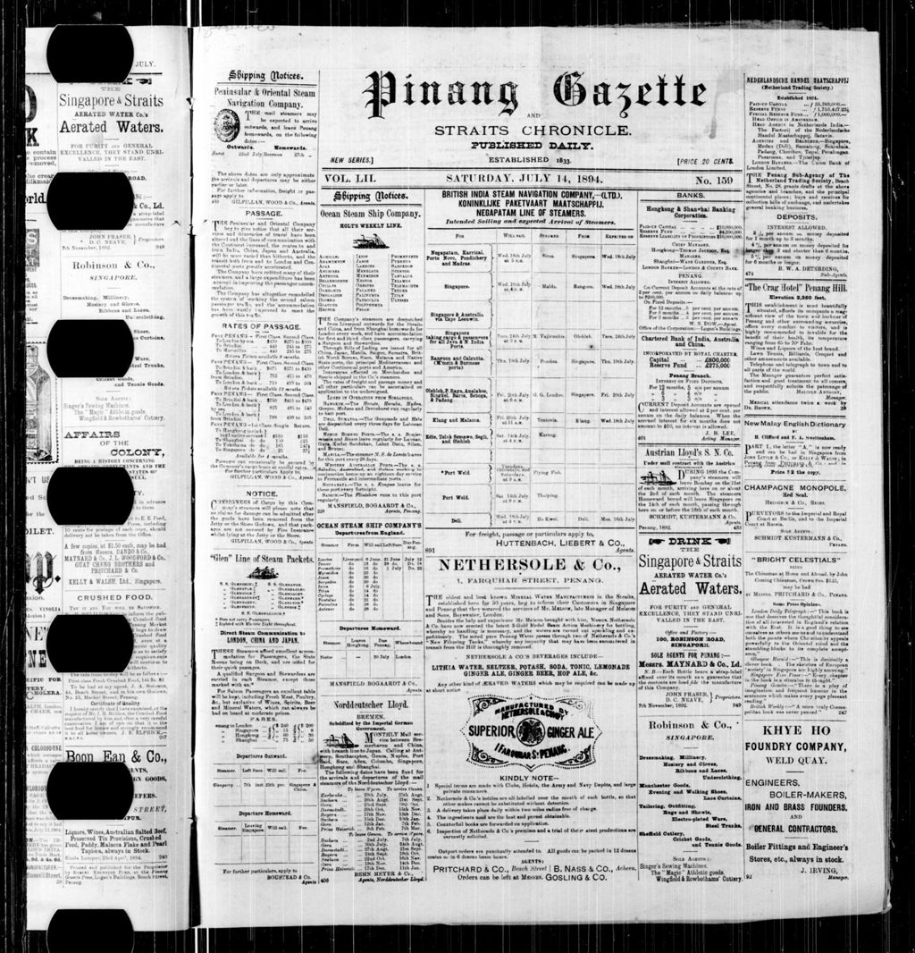 Miniature of Pinang Gazette and Straits Chronicle 14 July 1894