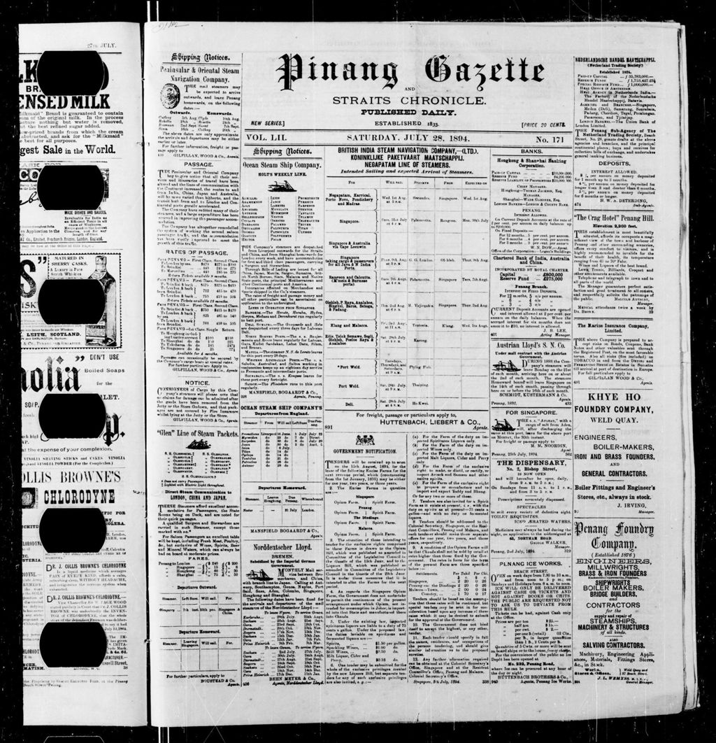 Miniature of Pinang Gazette and Straits Chronicle 28 July 1894