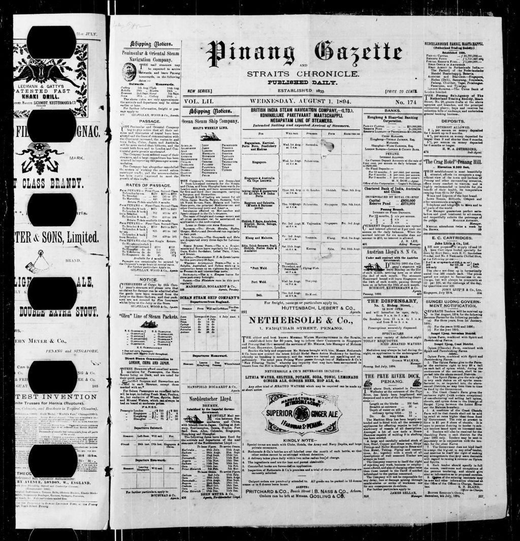 Miniature of Pinang Gazette and Straits Chronicle 01 August 1894