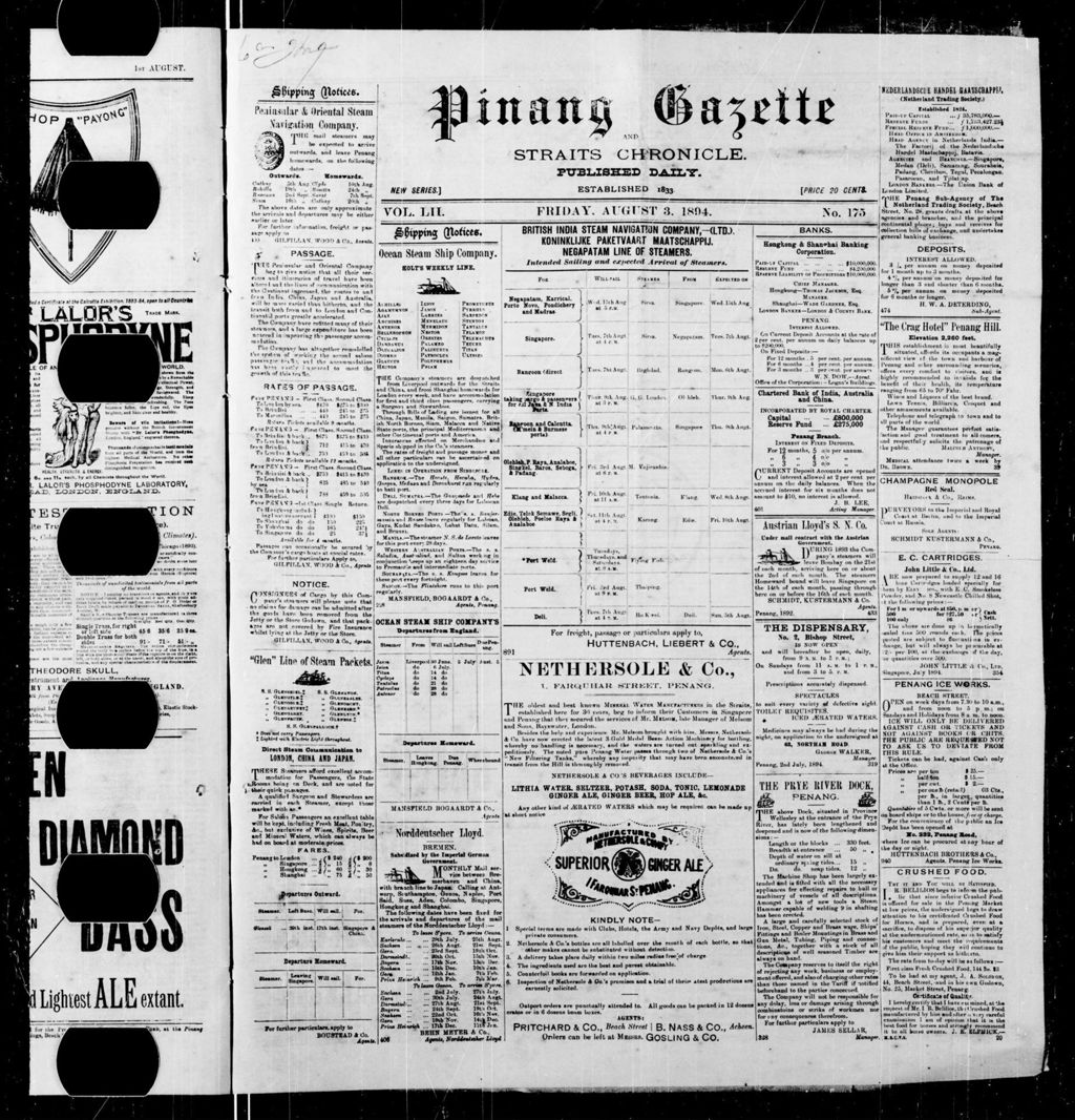 Miniature of Pinang Gazette and Straits Chronicle 03 August 1894