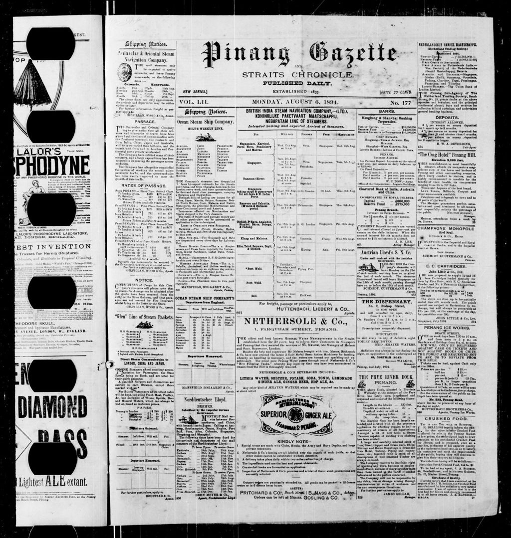 Miniature of Pinang Gazette and Straits Chronicle 06 August 1894