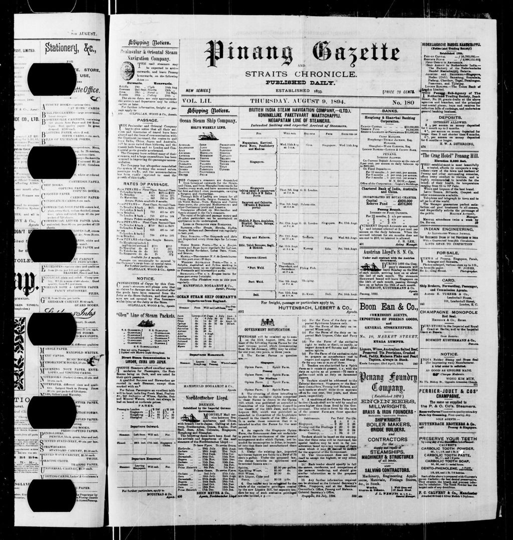 Miniature of Pinang Gazette and Straits Chronicle 09 August 1894