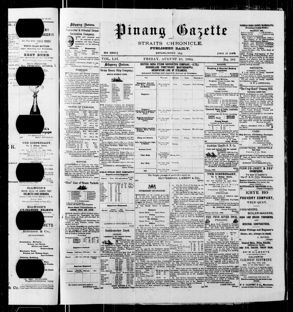 Miniature of Pinang Gazette and Straits Chronicle 10 August 1894