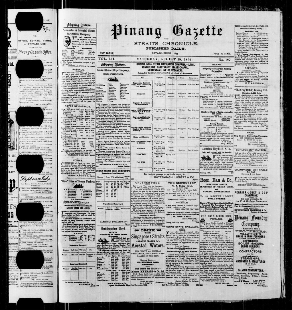 Miniature of Pinang Gazette and Straits Chronicle 18 August 1894