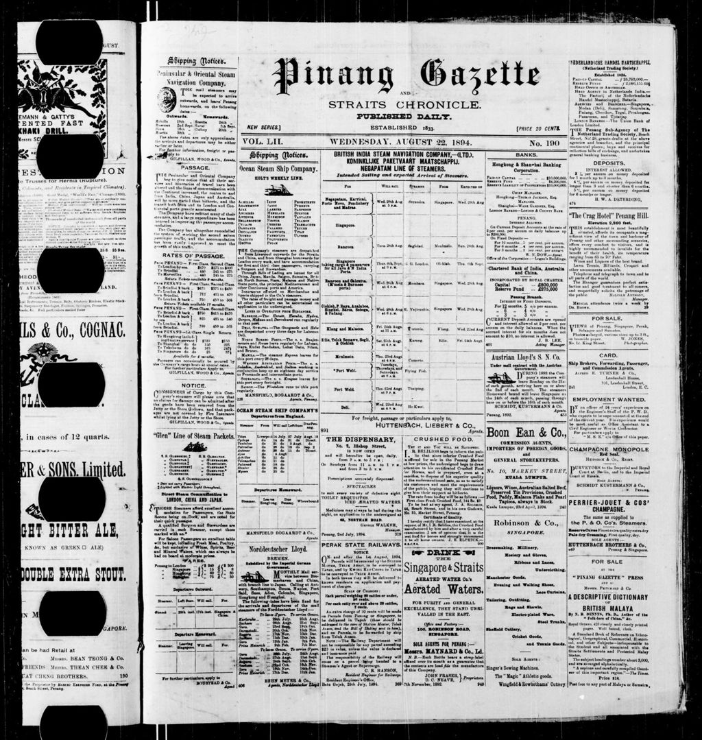 Miniature of Pinang Gazette and Straits Chronicle 22 August 1894