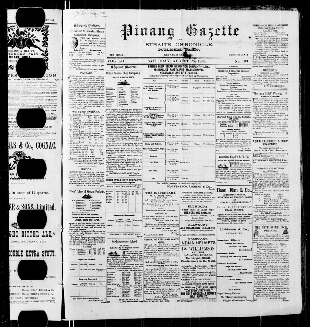 Miniature of Pinang Gazette and Straits Chronicle 25 August 1894