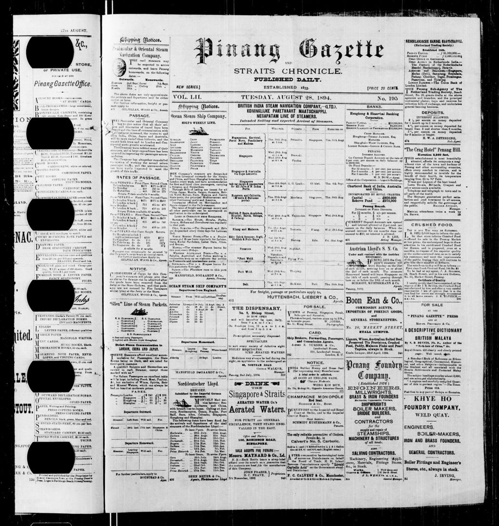 Miniature of Pinang Gazette and Straits Chronicle 28 August 1894