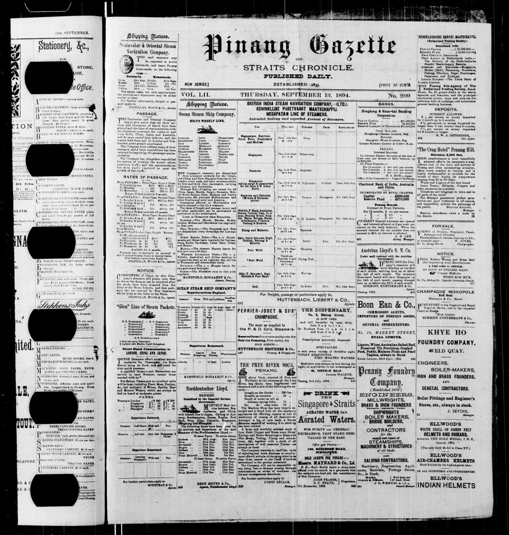 Miniature of Pinang Gazette and Straits Chronicle 13 September 1894