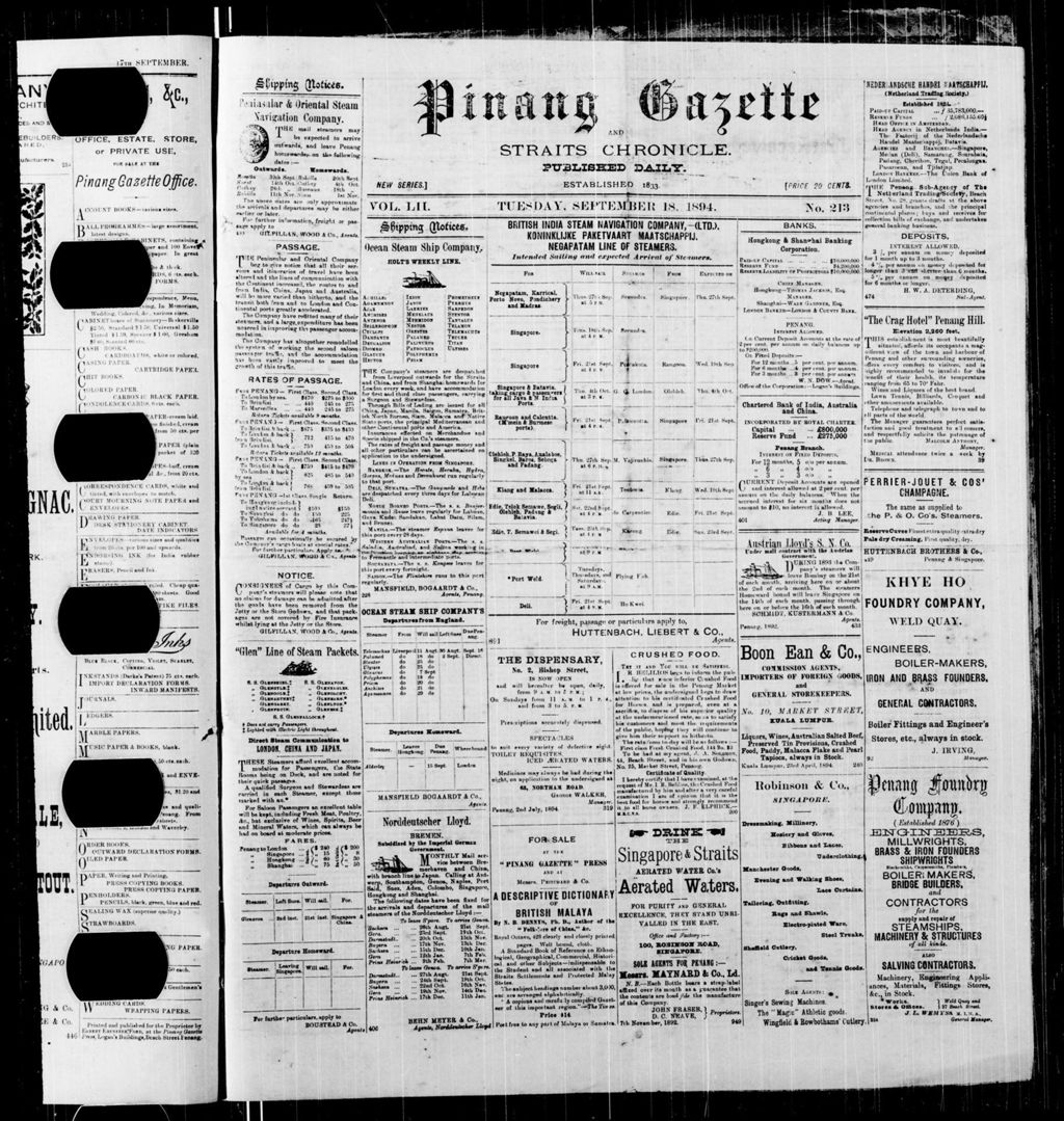 Miniature of Pinang Gazette and Straits Chronicle 18 September 1894