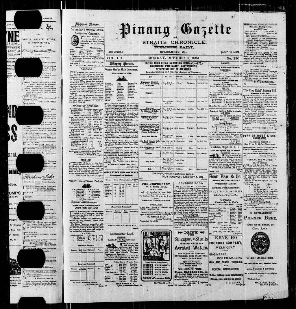 Miniature of Pinang Gazette and Straits Chronicle 08 October 1894