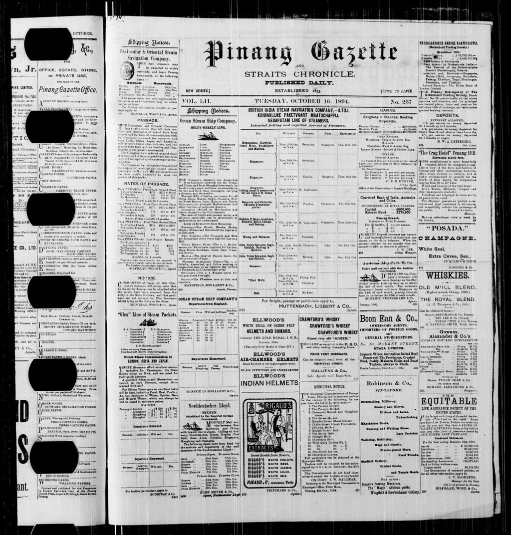 Miniature of Pinang Gazette and Straits Chronicle 16 October 1894