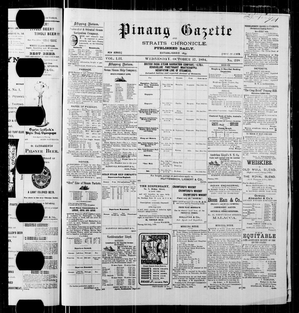 Miniature of Pinang Gazette and Straits Chronicle 17 October 1894