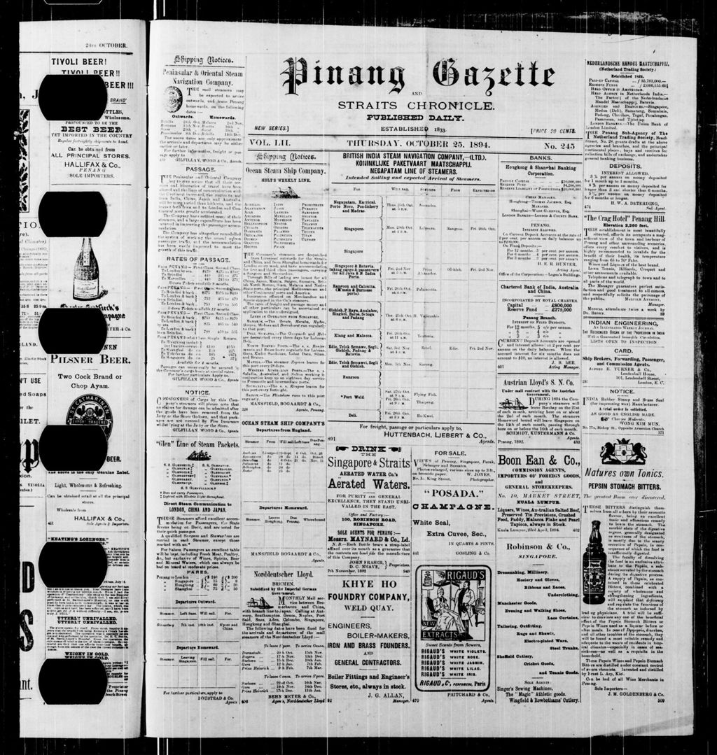 Miniature of Pinang Gazette and Straits Chronicle 25 October 1894