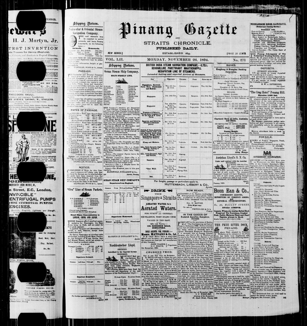 Miniature of Pinang Gazette and Straits Chronicle 26 November 1894