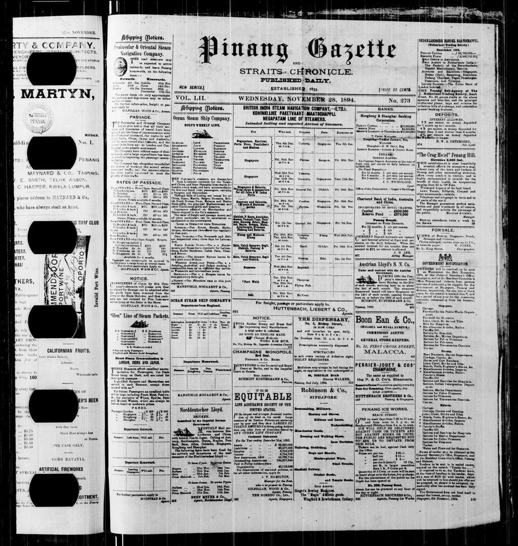 Miniature of Pinang Gazette and Straits Chronicle 28 November 1894