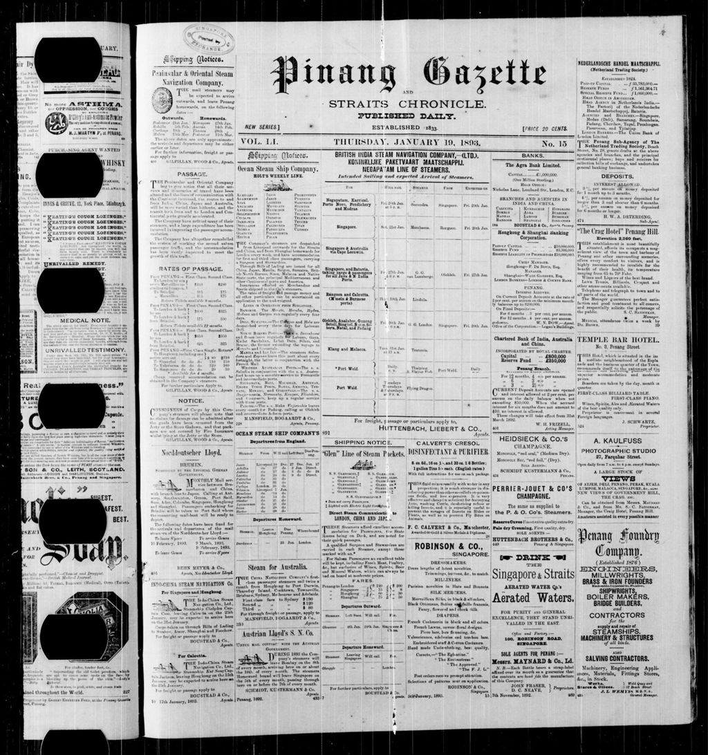 Miniature of Pinang Gazette and Straits Chronicle 19 January 1893