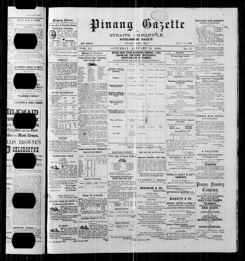 Miniature of Pinang Gazette and Straits Chronicle 21 January 1893