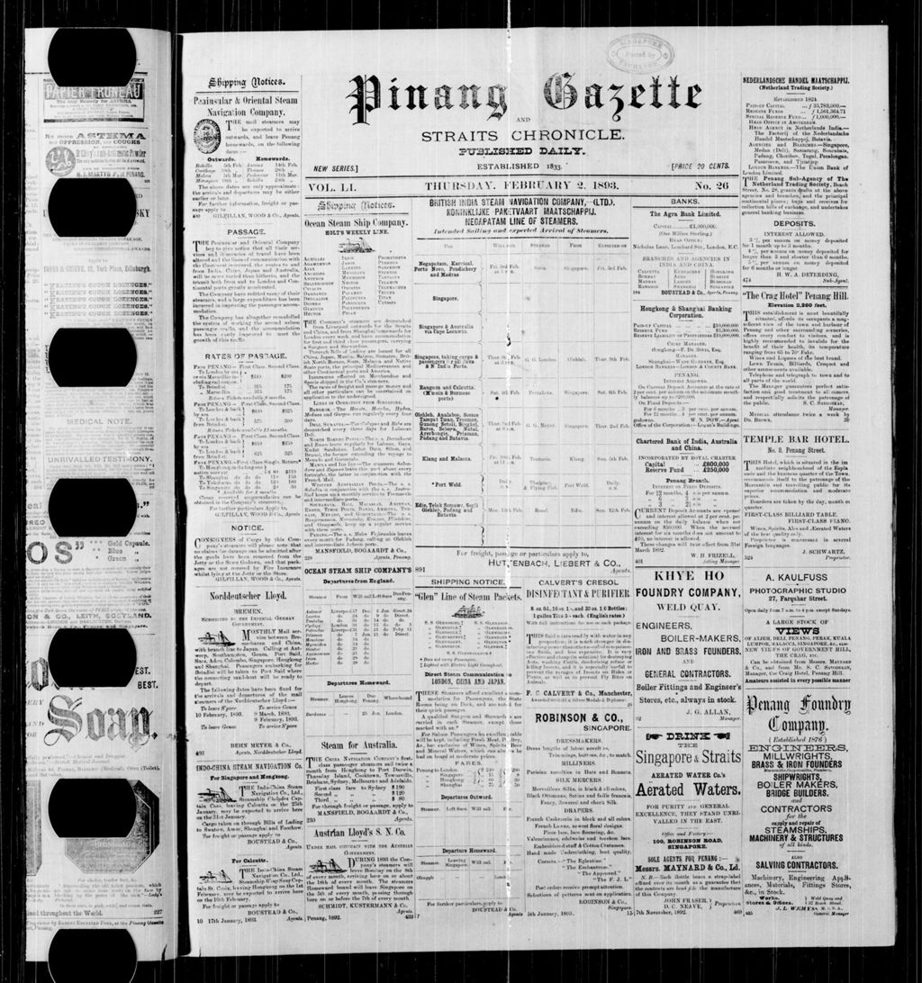 Miniature of Pinang Gazette and Straits Chronicle 02 February 1893