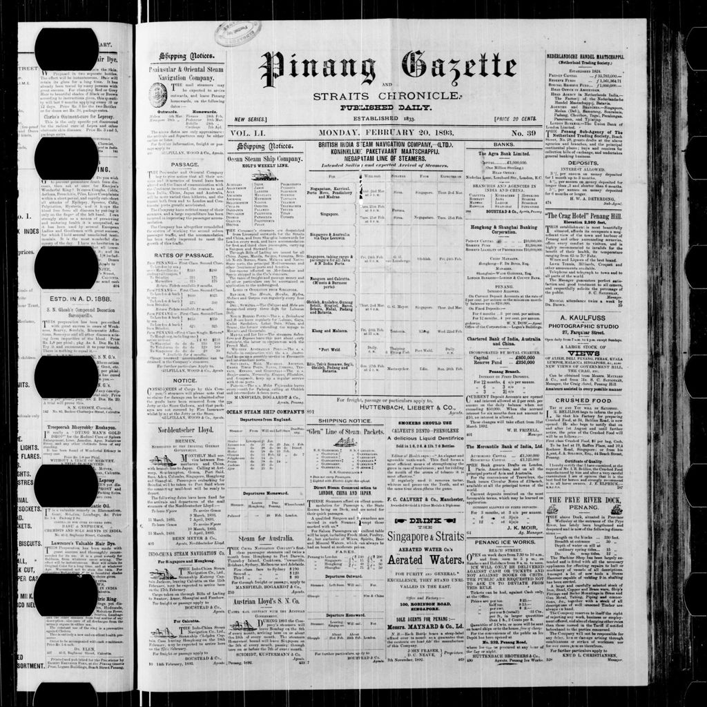 Miniature of Pinang Gazette and Straits Chronicle 20 February 1893