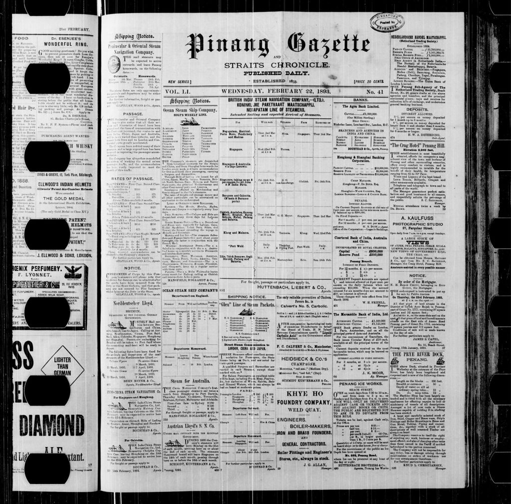 Miniature of Pinang Gazette and Straits Chronicle 22 February 1893