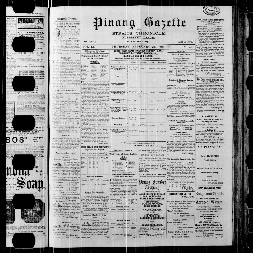 Miniature of Pinang Gazette and Straits Chronicle 23 February 1893