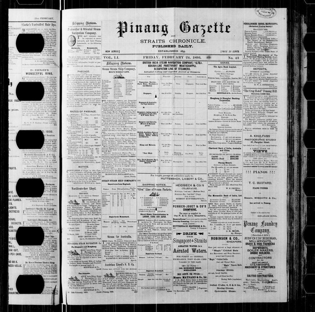 Miniature of Pinang Gazette and Straits Chronicle 24 February 1893