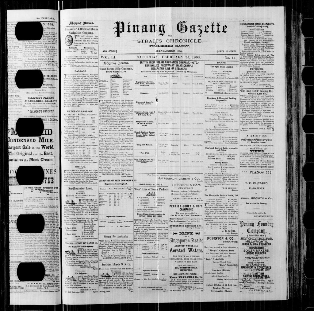 Miniature of Pinang Gazette and Straits Chronicle 25 February 1893