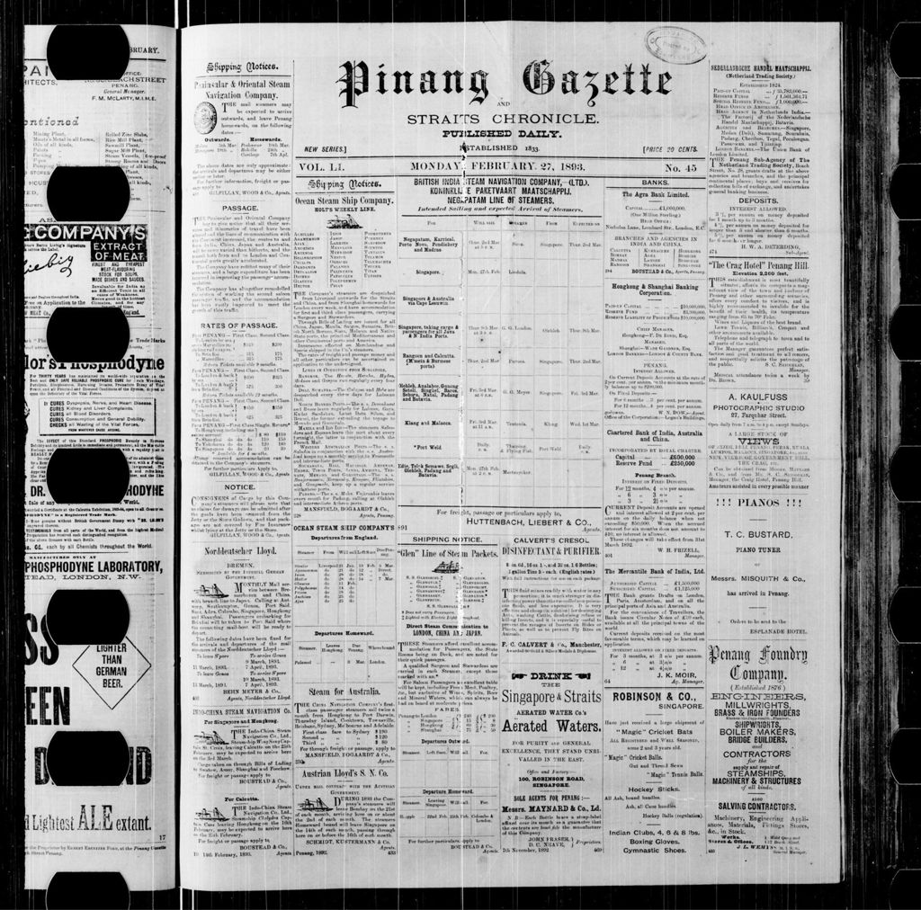 Miniature of Pinang Gazette and Straits Chronicle 27 February 1893