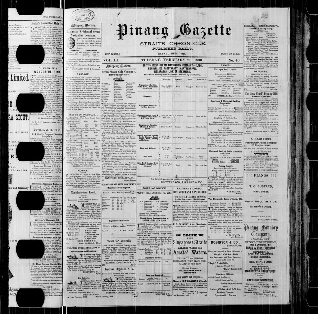 Miniature of Pinang Gazette and Straits Chronicle 28 February 1893